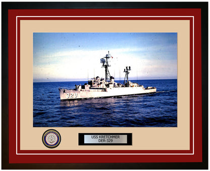 USS Kretchmer DER-329 Framed Navy Ship Photo Burgundy