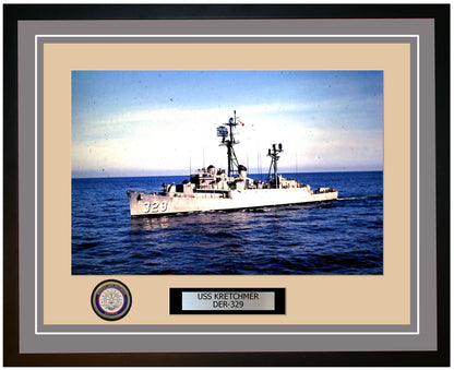 USS Kretchmer DER-329 Framed Navy Ship Photo Grey