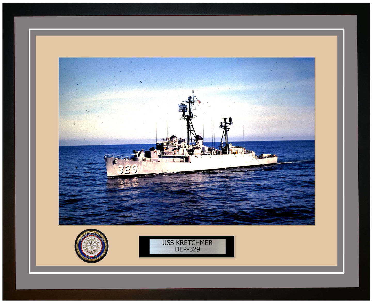 USS Kretchmer DER-329 Framed Navy Ship Photo Grey