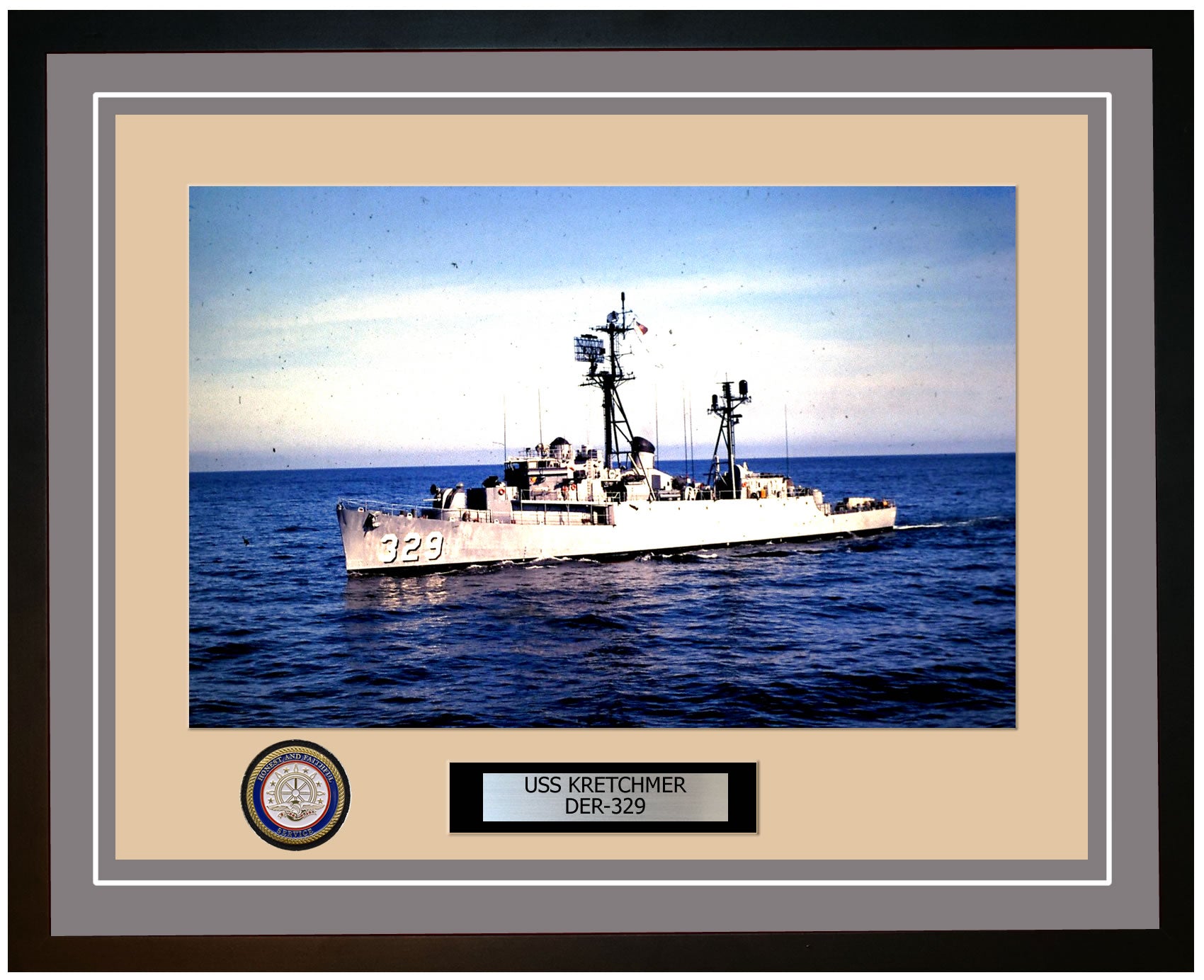 USS Kretchmer DER-329 Framed Navy Ship Photo Grey