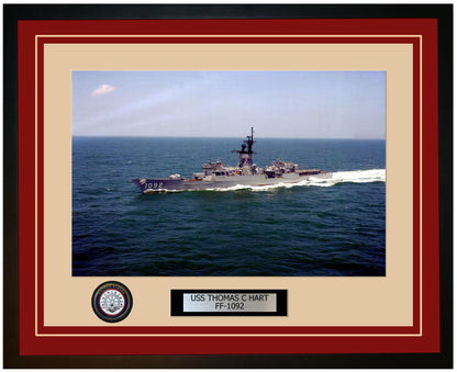USS THOMAS C HART FF-1092 Framed Navy Ship Photo Burgundy