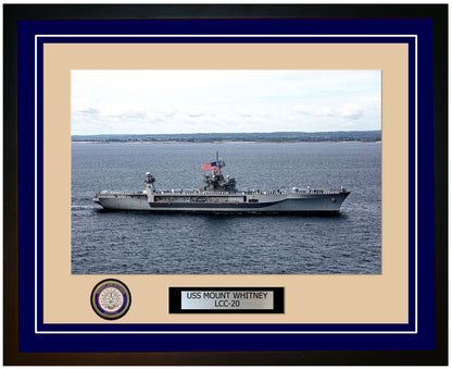 USS Mount Whitney LCC-20 Framed Navy Ship Photo Blue