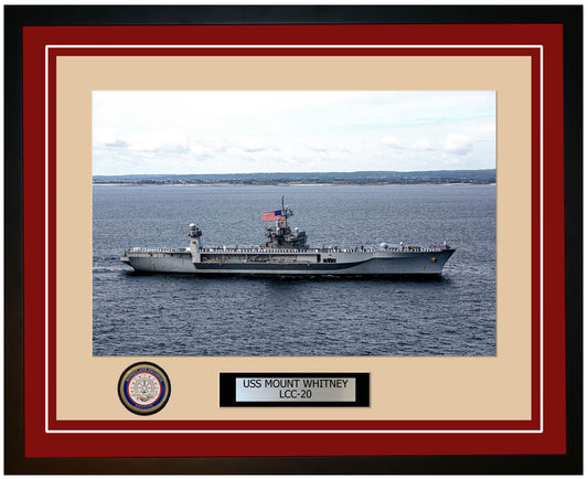 USS Mount Whitney LCC-20 Framed Navy Ship Photo Burgundy