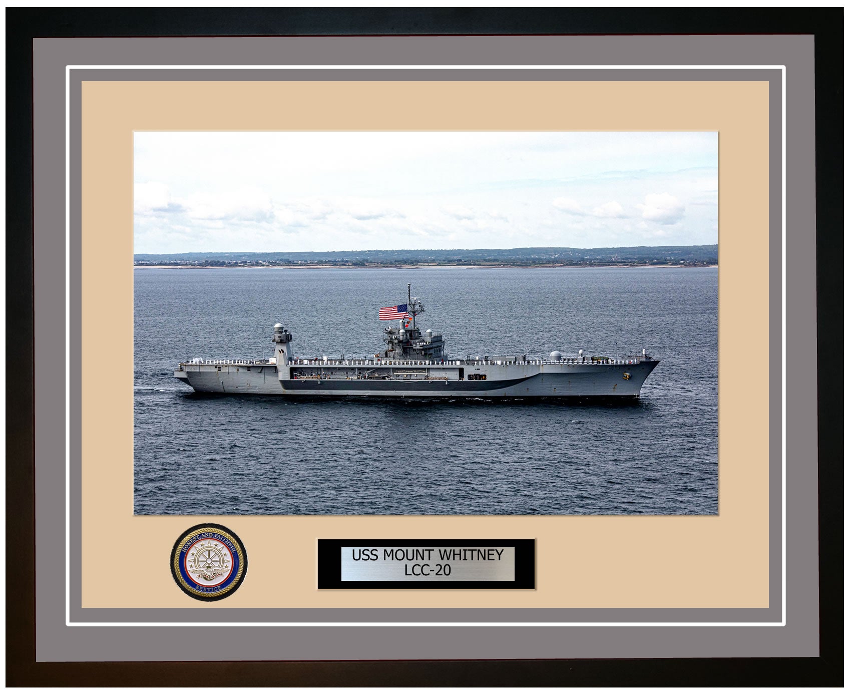 USS Mount Whitney LCC-20 Framed Navy Ship Photo Grey