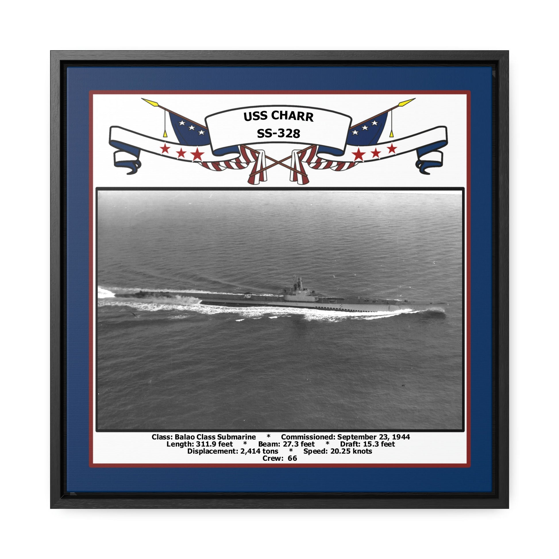 USS Charr SS-328 Navy Floating Frame Photo Front View