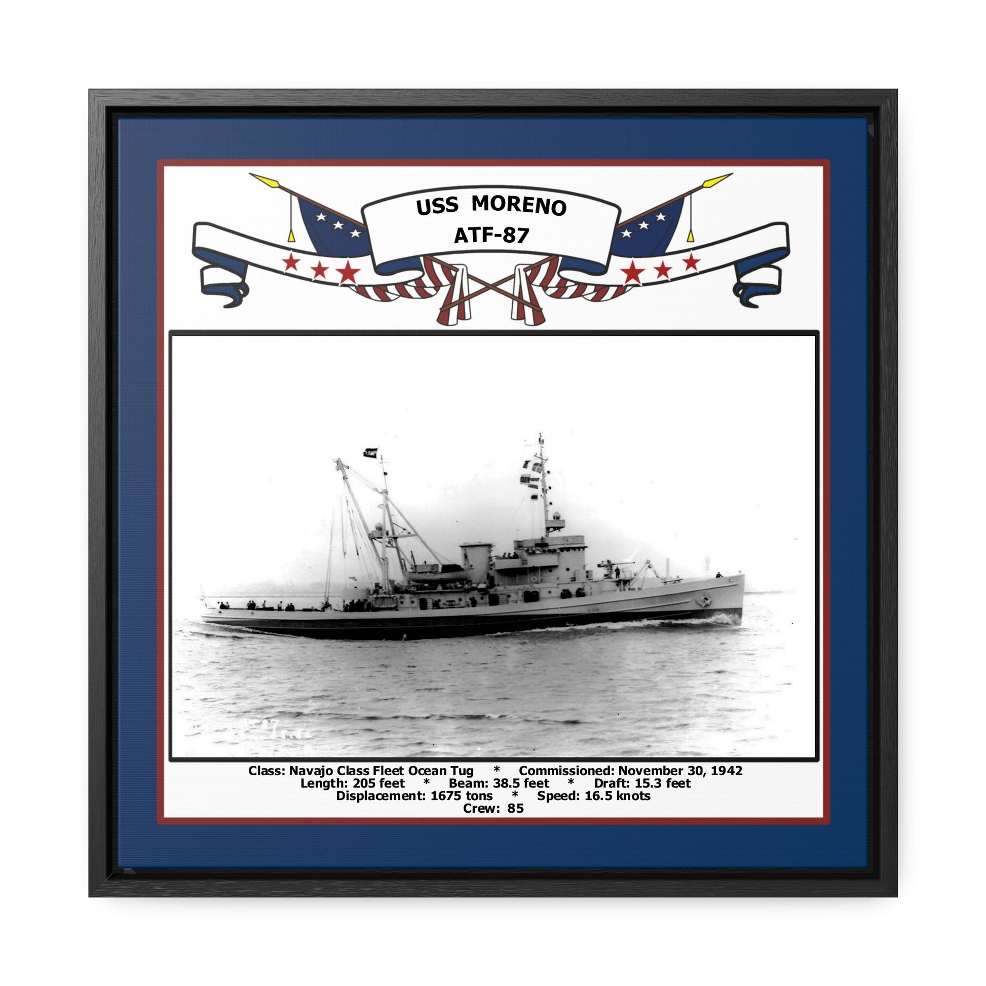 USS Moreno ATF-87 Navy Floating Frame Photo Front View