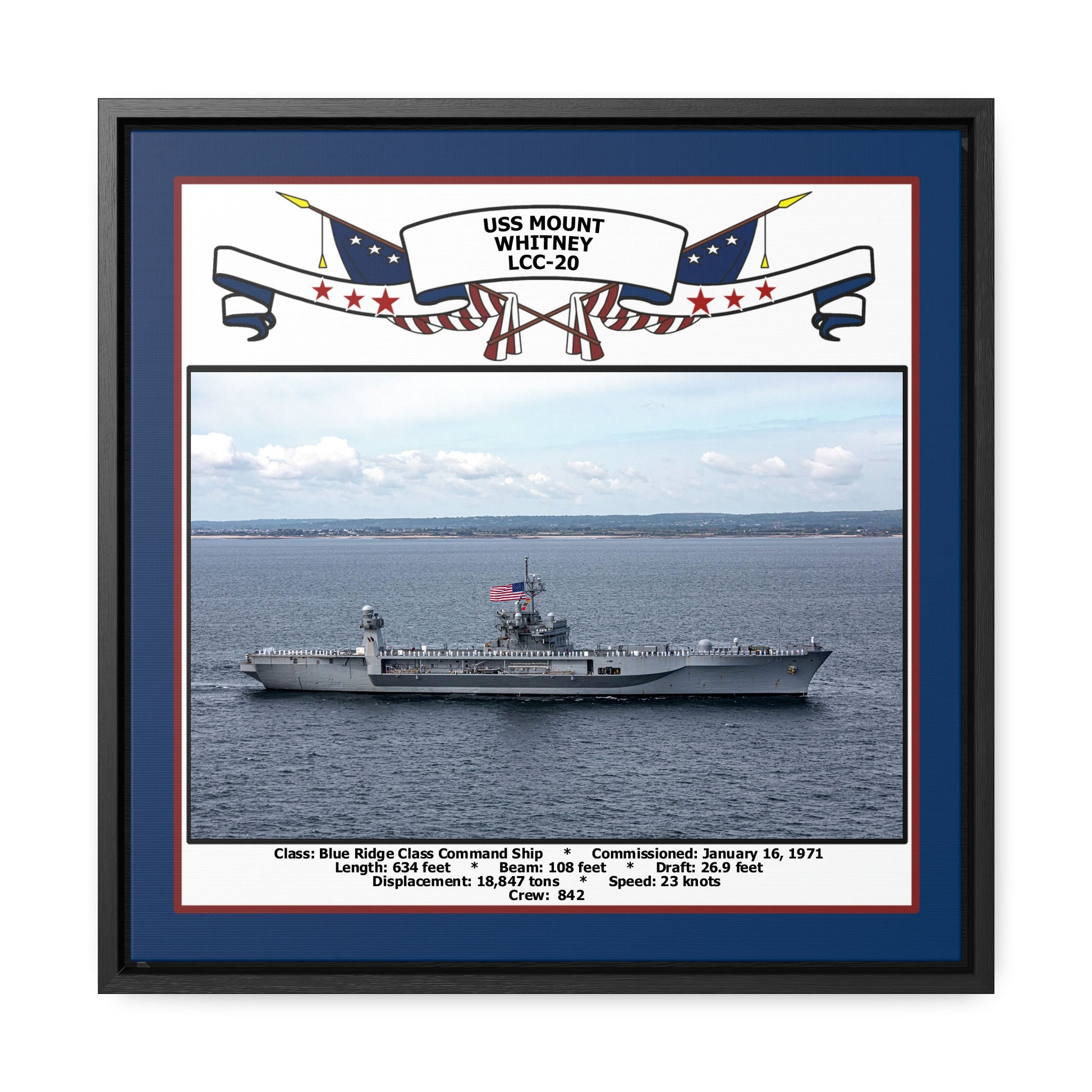 USS Mount Whitney LCC-20 Navy Floating Frame Photo Front View