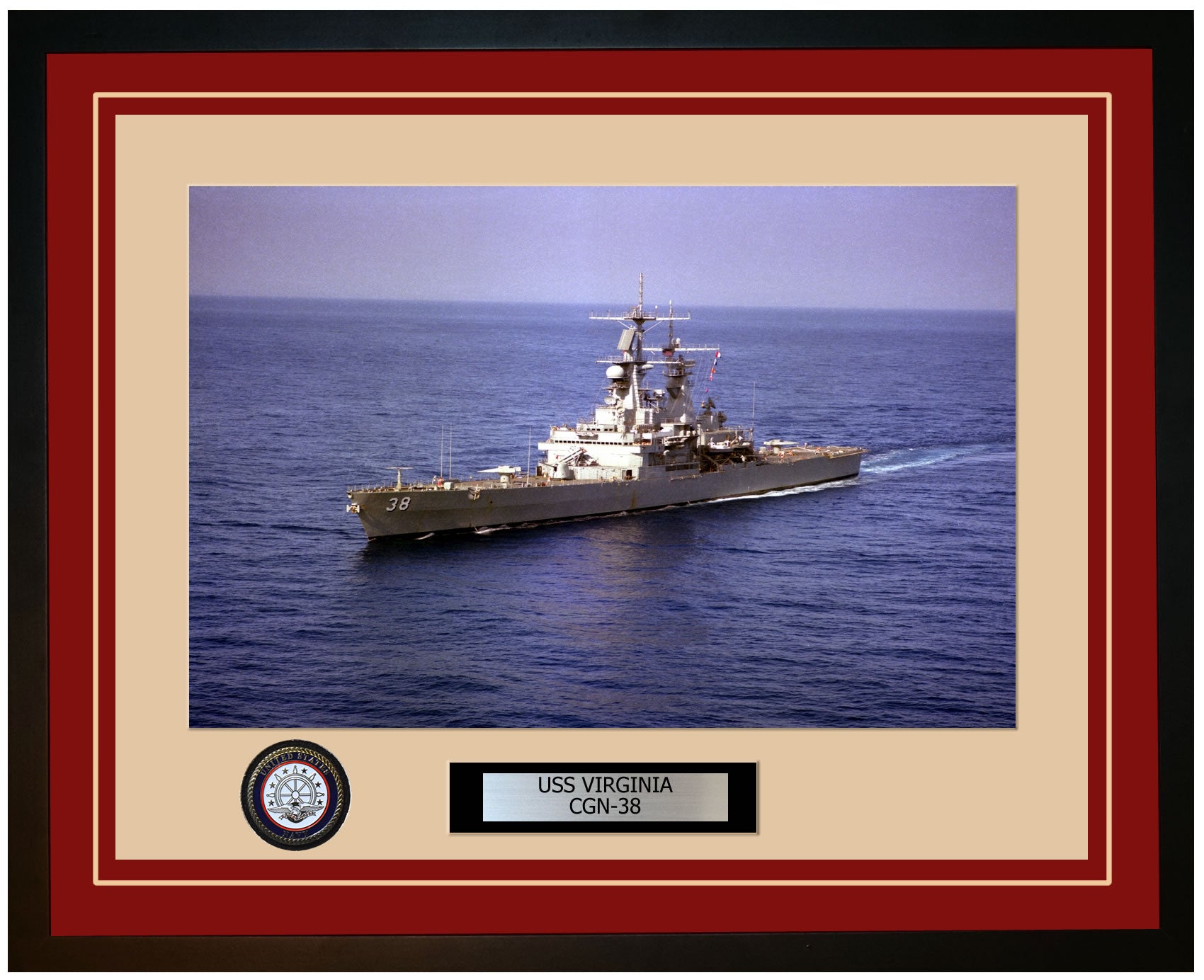 USS VIRGINIA CGN-38 Framed Navy Ship Photo Burgundy