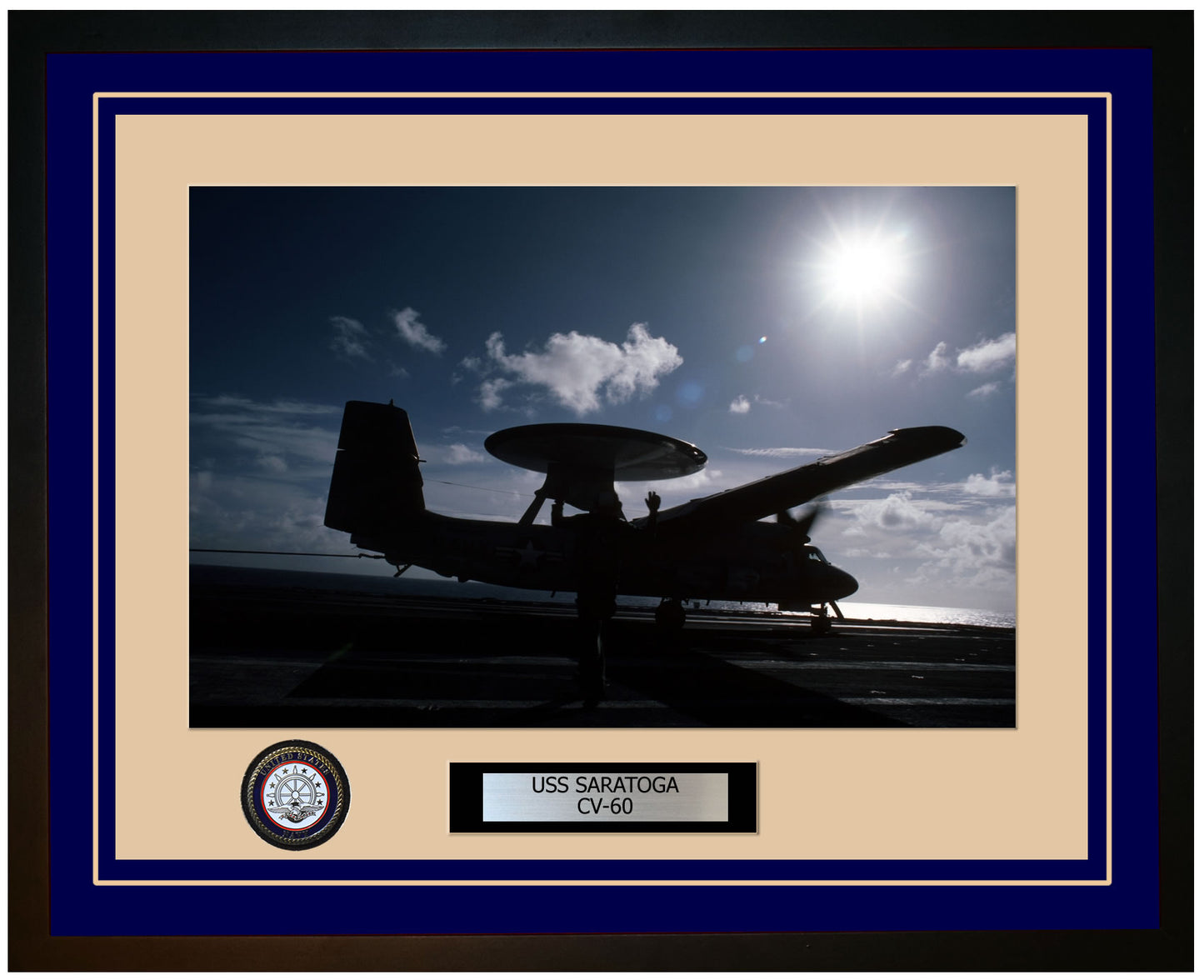 USS SARATOGA CV-60 Framed Navy Ship Photo Blue