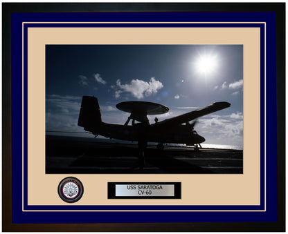 USS SARATOGA CV-60 Framed Navy Ship Photo Blue