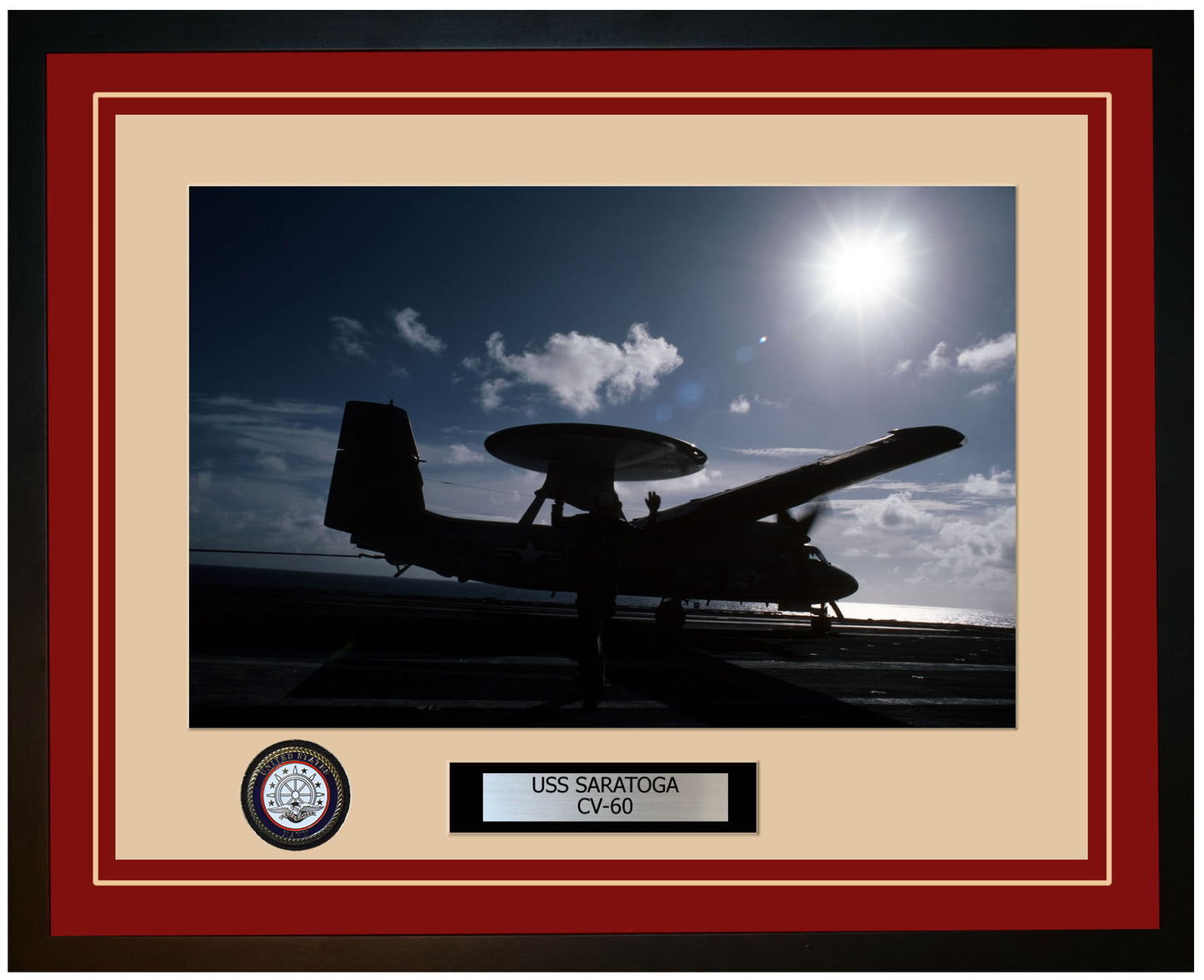 USS SARATOGA CV-60 Framed Navy Ship Photo Burgundy