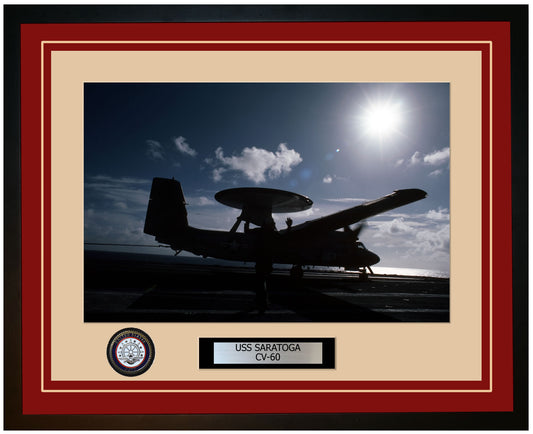 USS SARATOGA CV-60 Framed Navy Ship Photo Burgundy