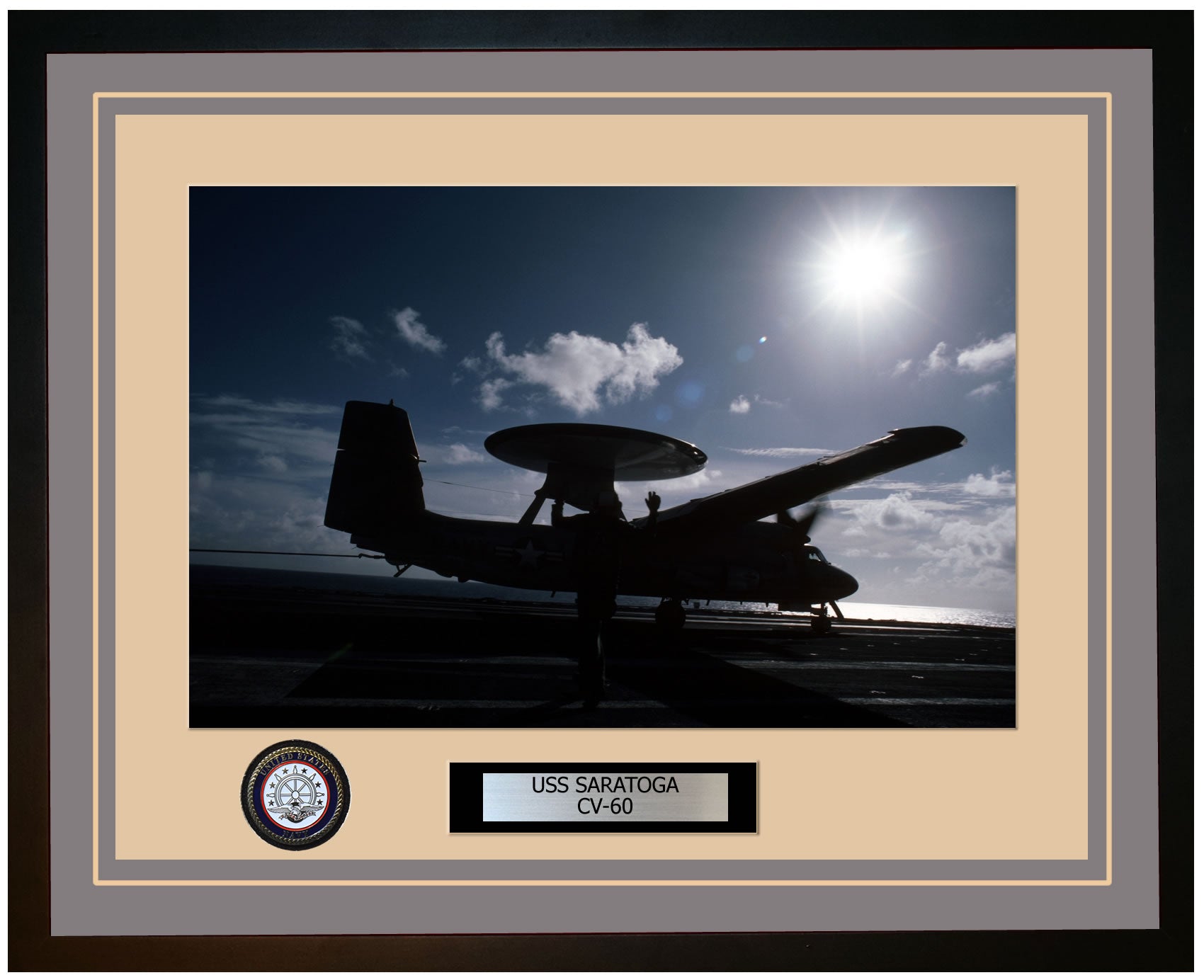 USS SARATOGA CV-60 Framed Navy Ship Photo Grey