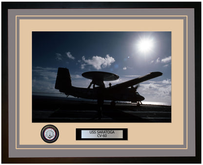 USS SARATOGA CV-60 Framed Navy Ship Photo Grey