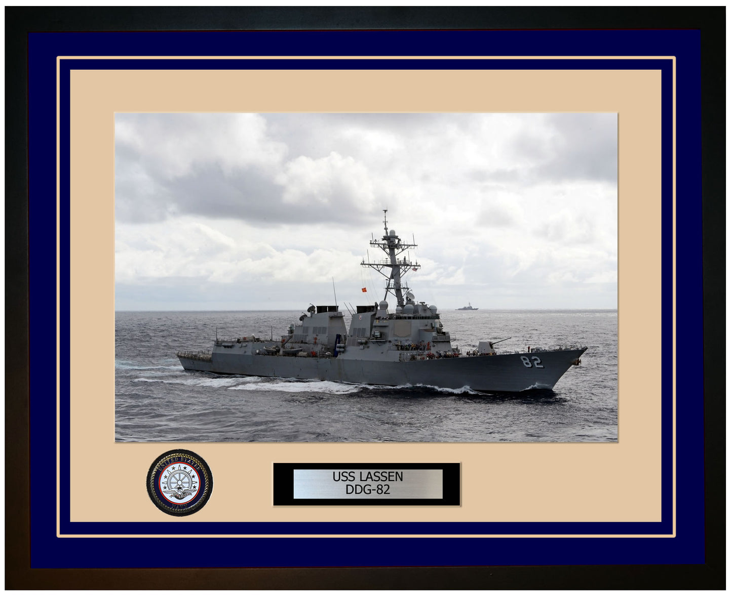 USS LASSEN DDG-82 Framed Navy Ship Photo Blue