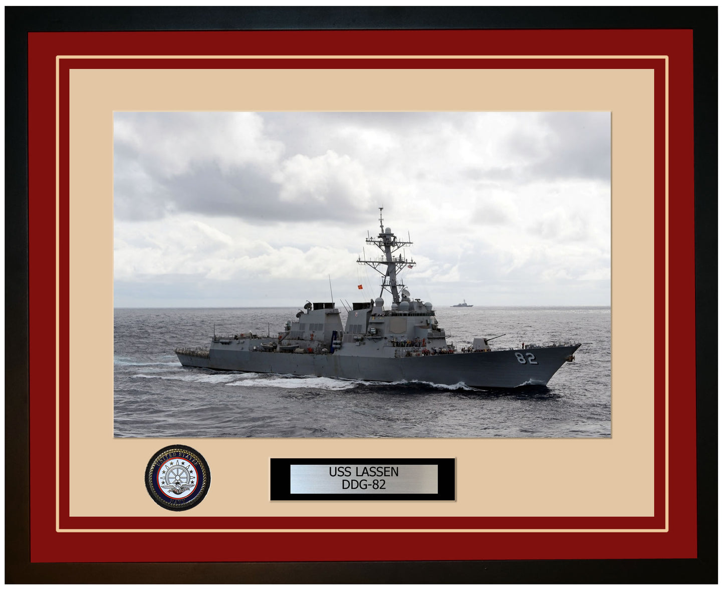 USS LASSEN DDG-82 Framed Navy Ship Photo Burgundy