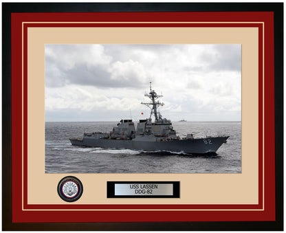 USS LASSEN DDG-82 Framed Navy Ship Photo Burgundy