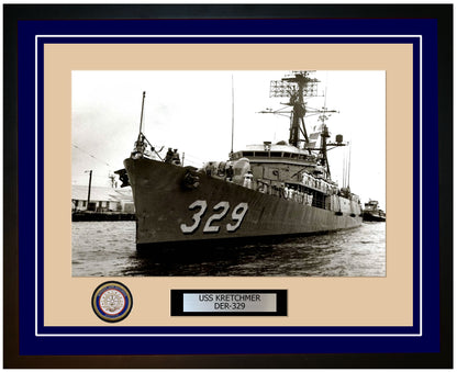 USS Kretchmer DER-329 Framed Navy Ship Photo Blue