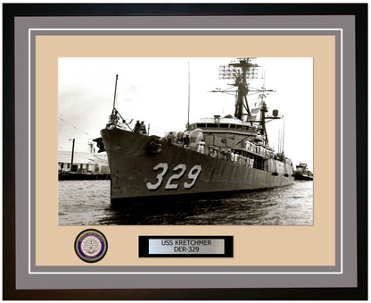USS Kretchmer DER-329 Framed Navy Ship Photo Grey