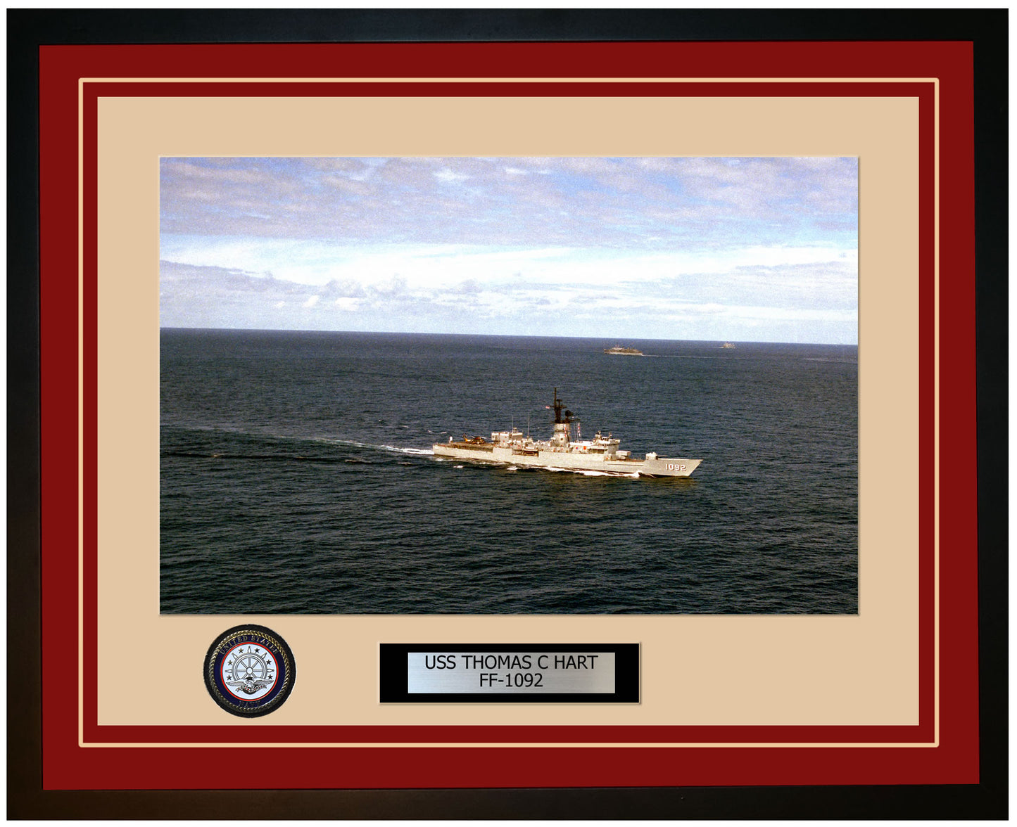 USS THOMAS C HART FF-1092 Framed Navy Ship Photo Burgundy