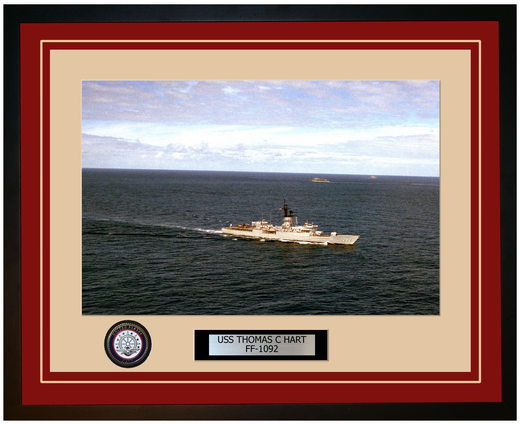 USS THOMAS C HART FF-1092 Framed Navy Ship Photo Burgundy