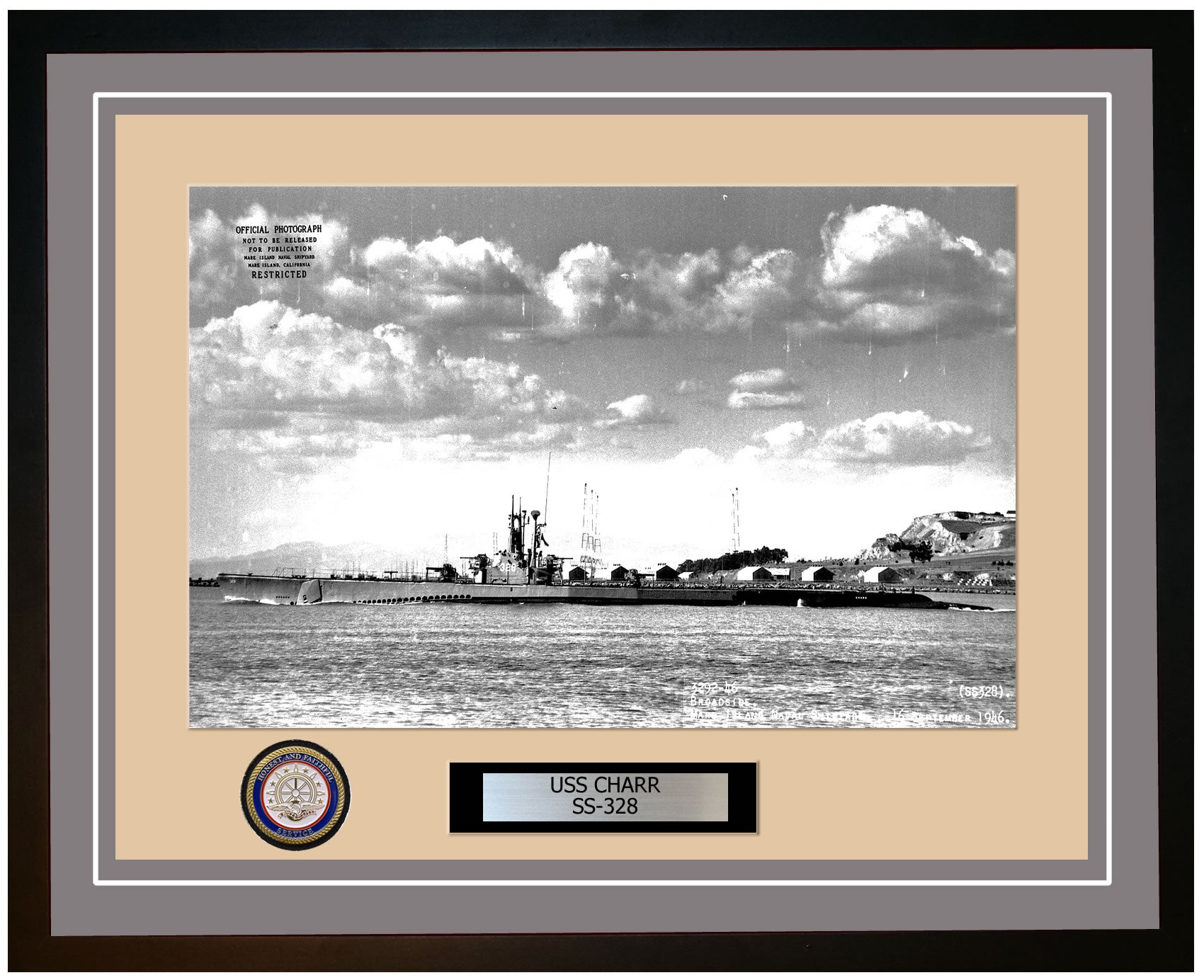 USS Charr SS-328 Framed Navy Ship Photo Grey