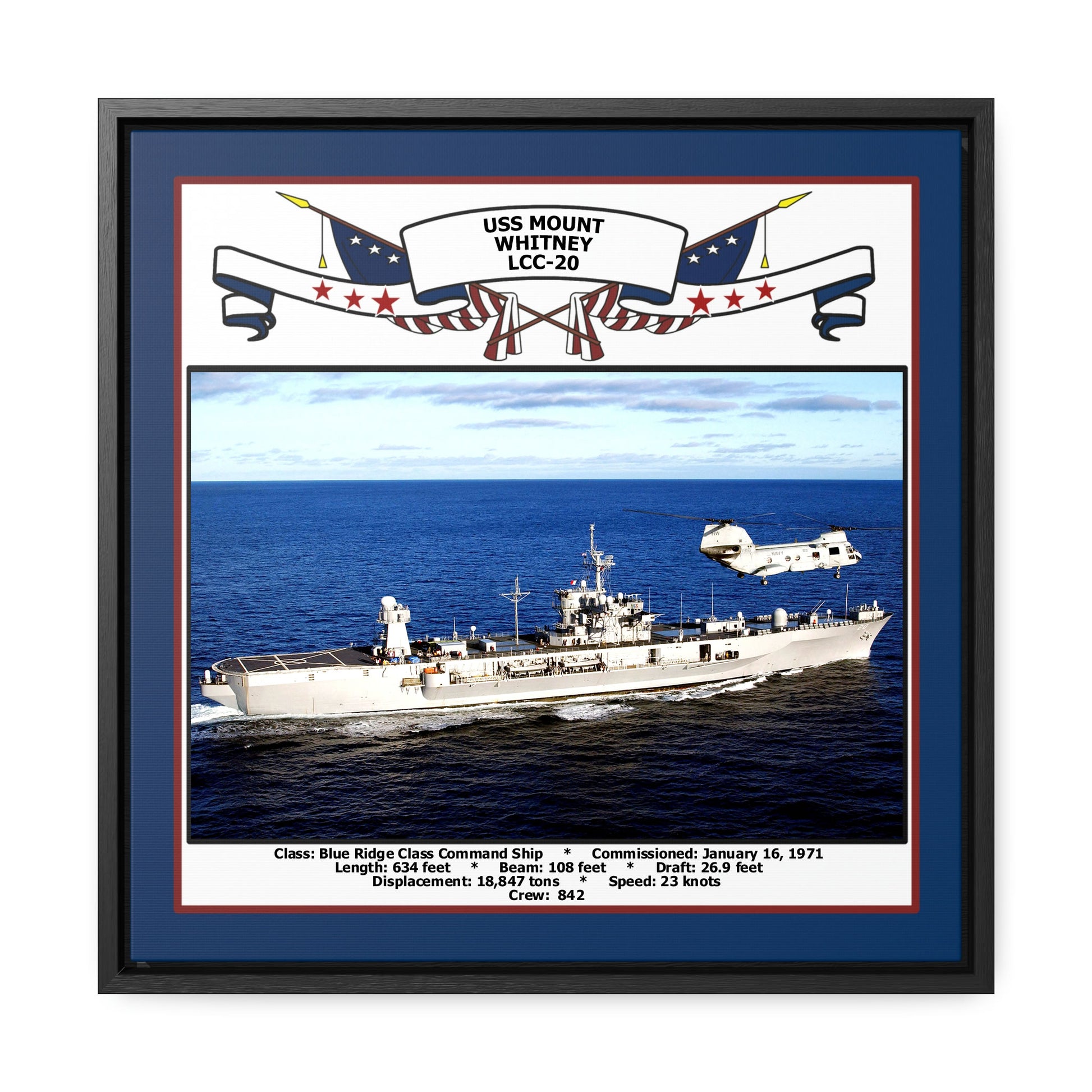 USS Mount Whitney LCC-20 Navy Floating Frame Photo Front View