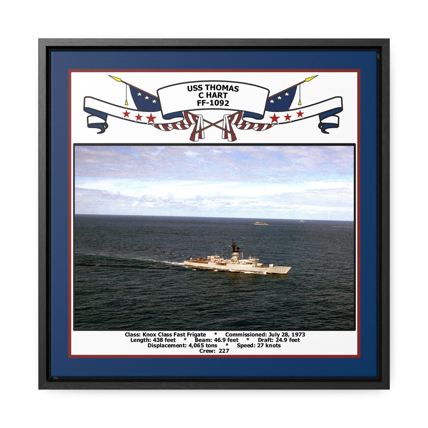 USS Thomas C Hart FF-1092 Navy Floating Frame Photo Front View