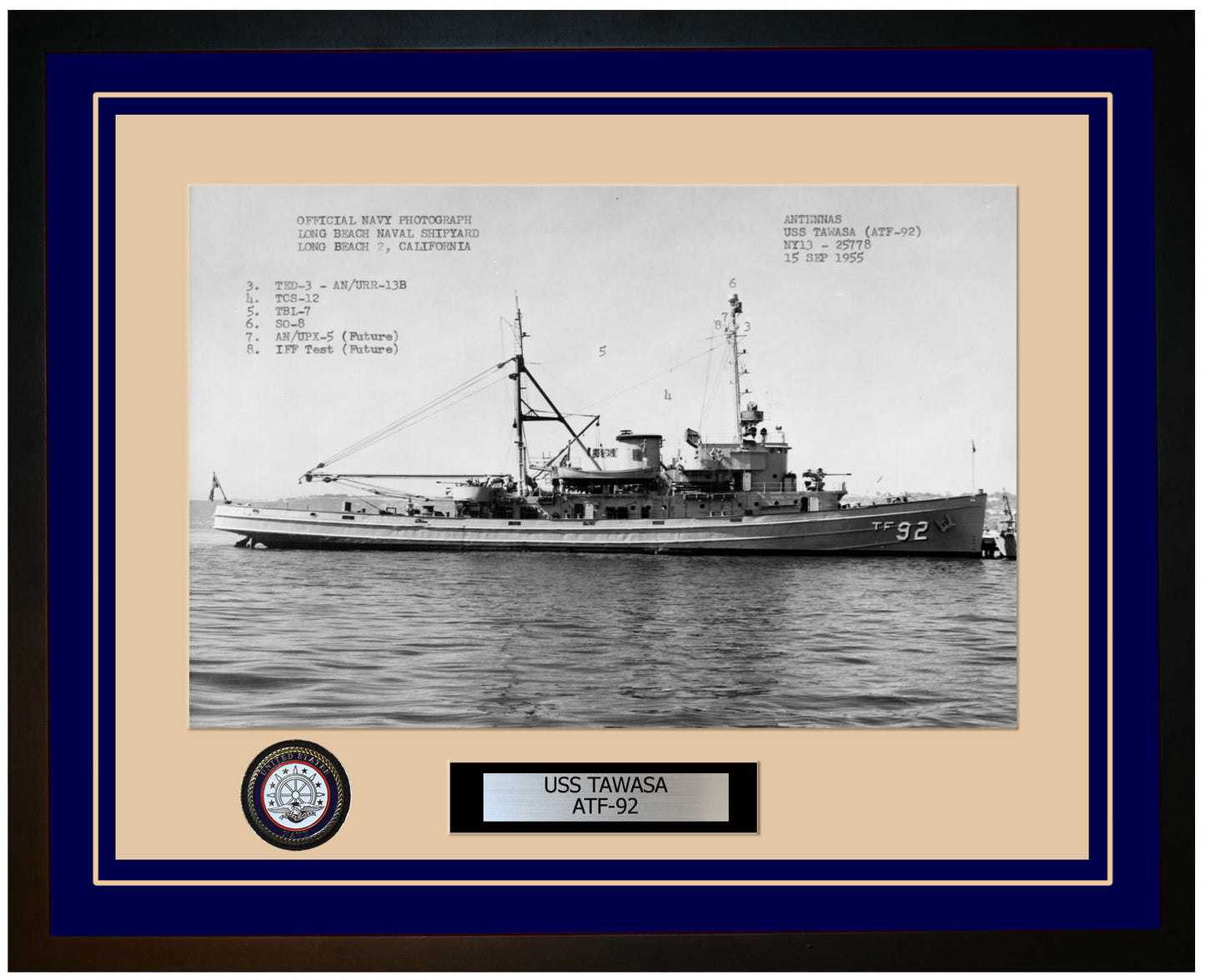 USS TAWASA ATF-92 Framed Navy Ship Photo Blue