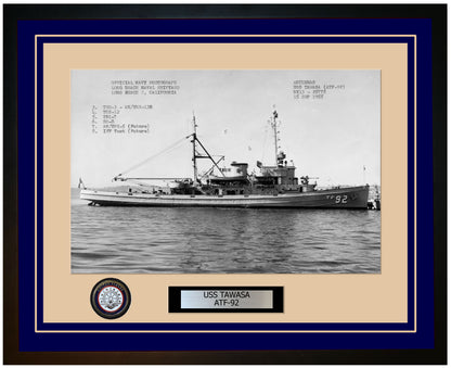 USS TAWASA ATF-92 Framed Navy Ship Photo Blue