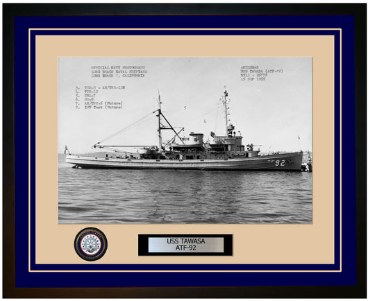 USS TAWASA ATF-92 Framed Navy Ship Photo Blue