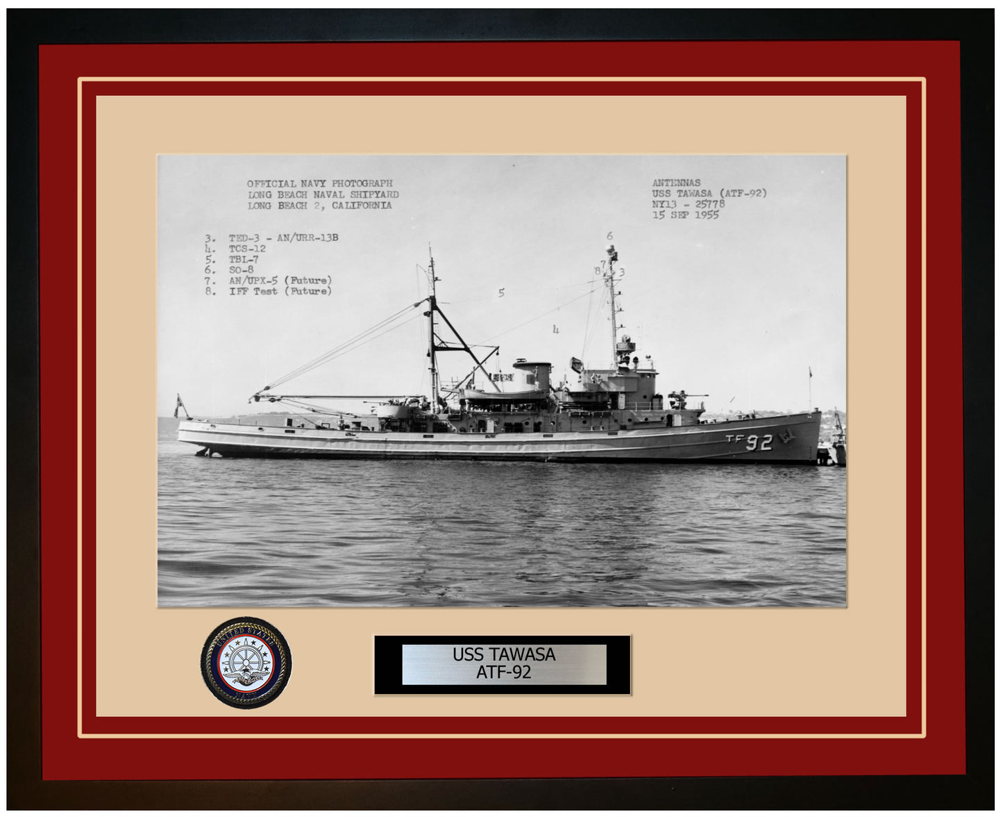 USS TAWASA ATF-92 Framed Navy Ship Photo Burgundy