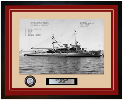 USS TAWASA ATF-92 Framed Navy Ship Photo Burgundy