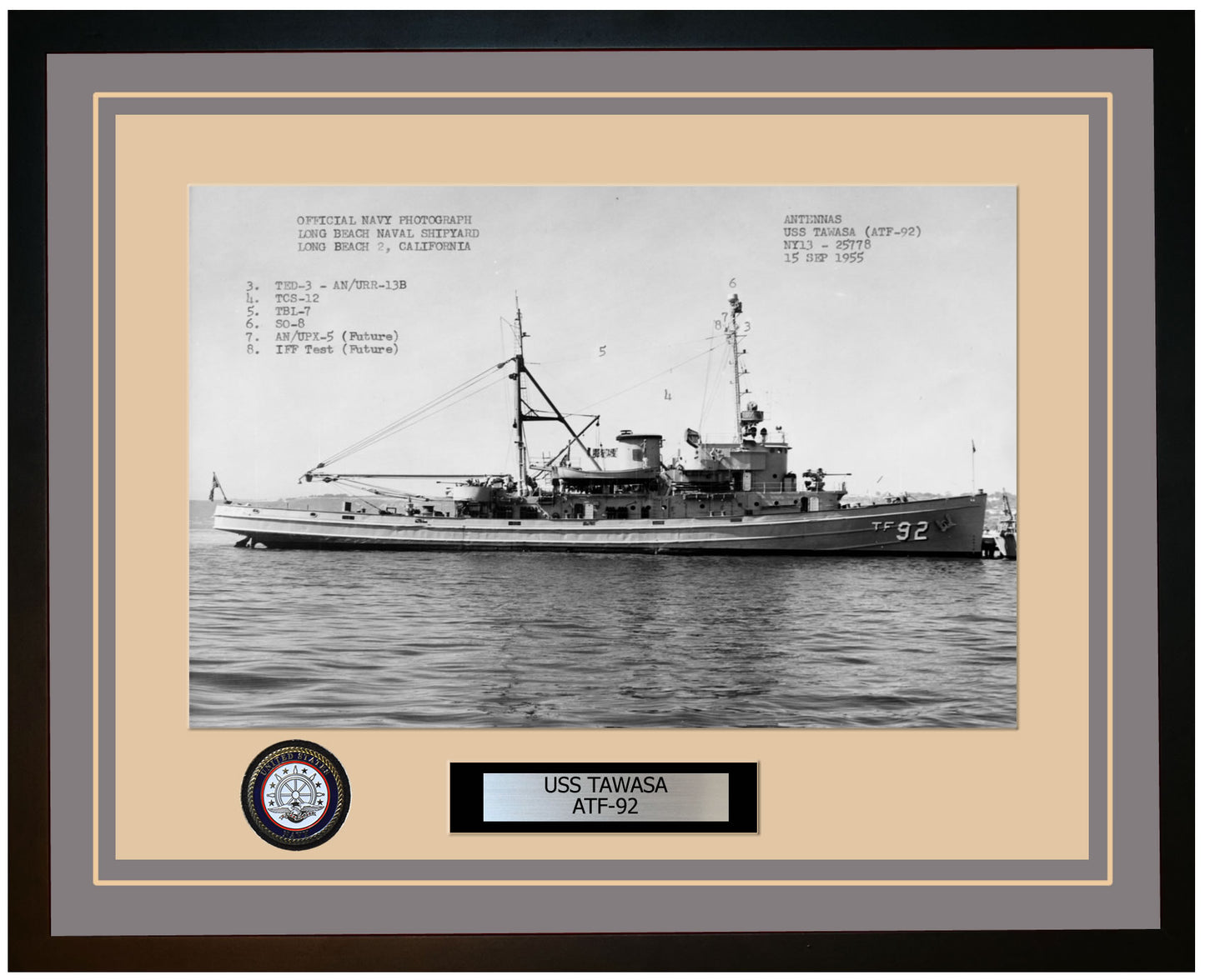 USS TAWASA ATF-92 Framed Navy Ship Photo Grey
