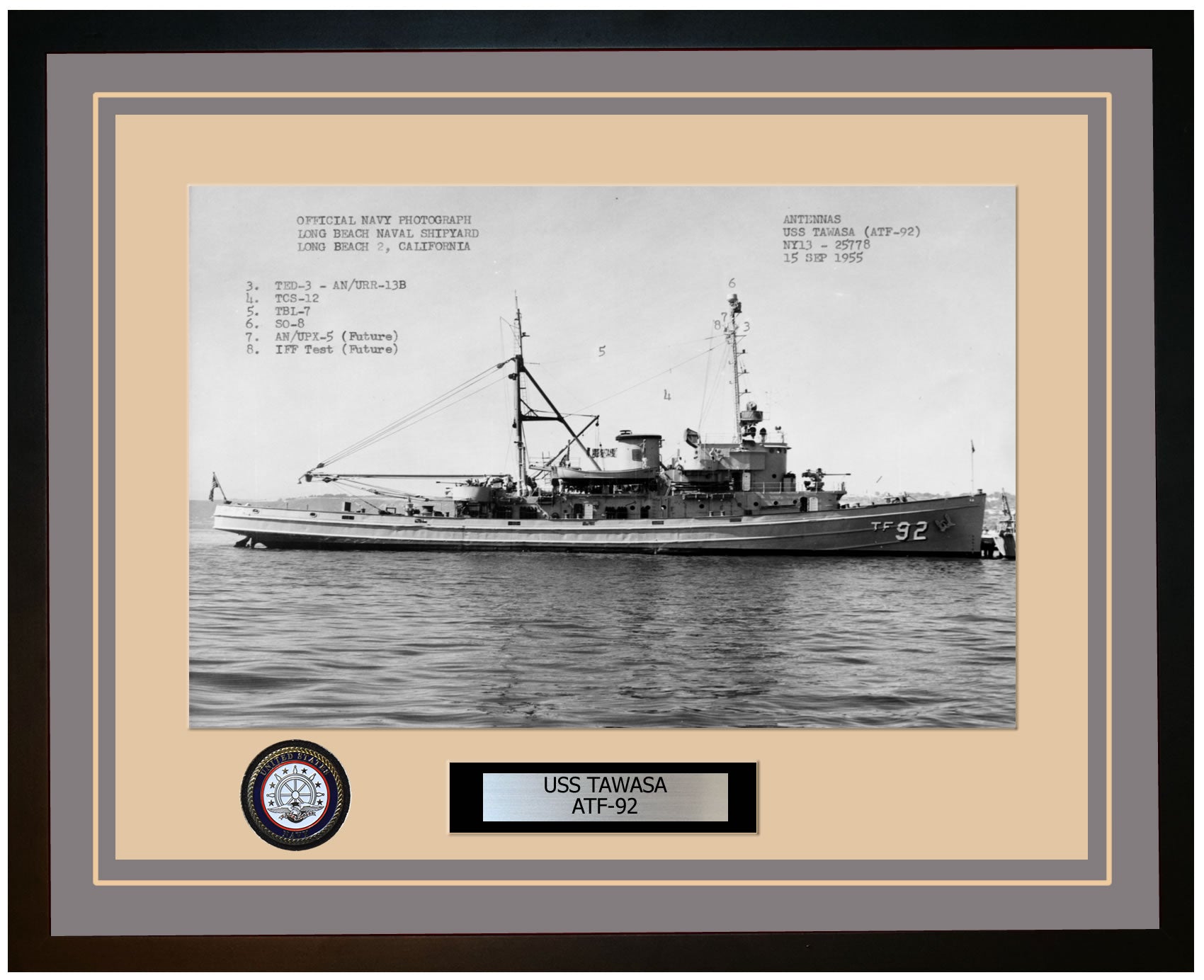 USS TAWASA ATF-92 Framed Navy Ship Photo Grey