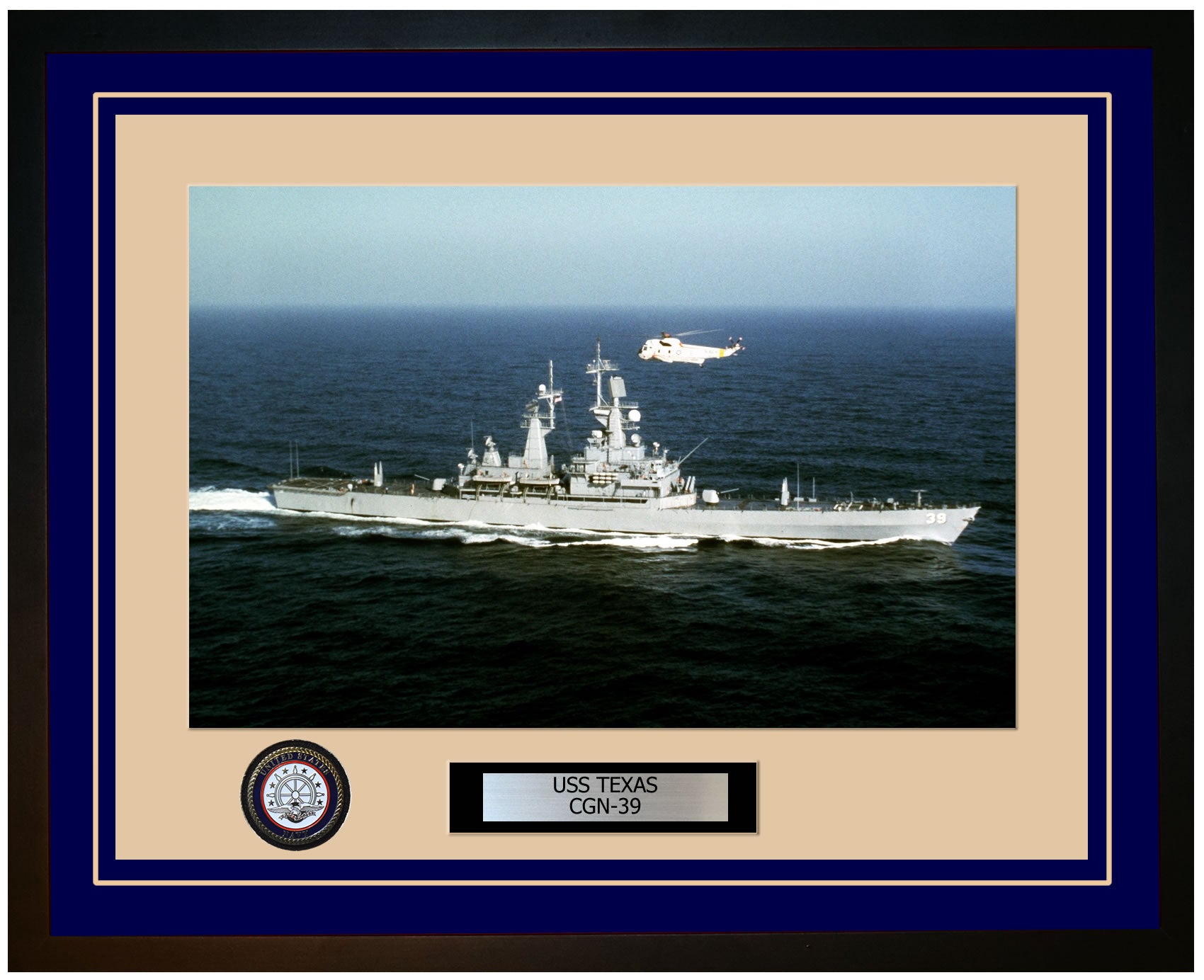 USS TEXAS CGN-39 Framed Navy Ship Photo Blue