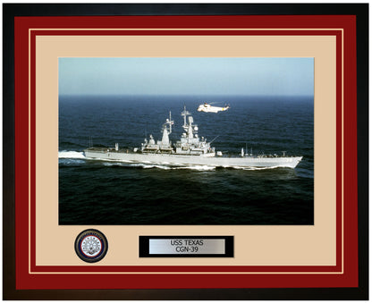 USS TEXAS CGN-39 Framed Navy Ship Photo Burgundy