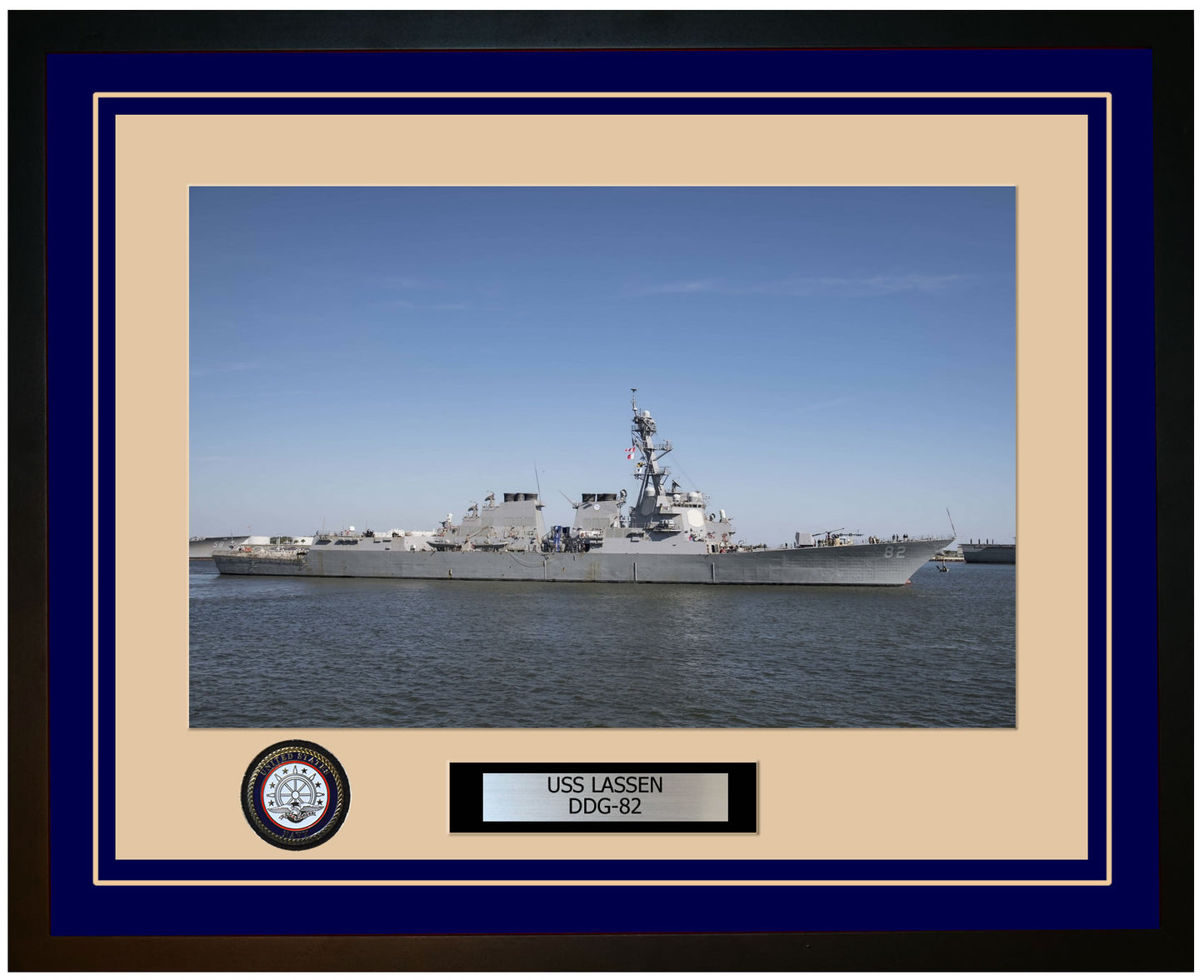 USS LASSEN DDG-82 Framed Navy Ship Photo Blue