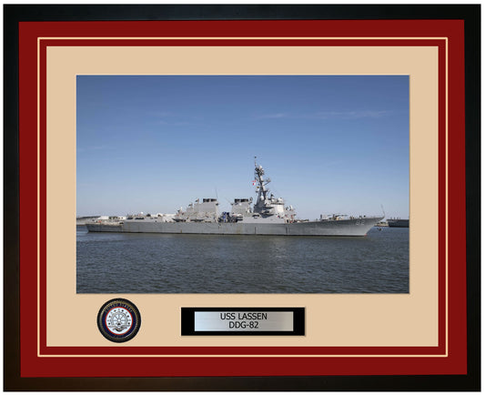 USS LASSEN DDG-82 Framed Navy Ship Photo Burgundy