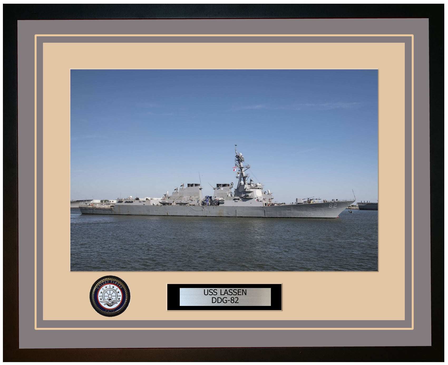 USS LASSEN DDG-82 Framed Navy Ship Photo Grey
