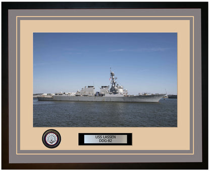 USS LASSEN DDG-82 Framed Navy Ship Photo Grey