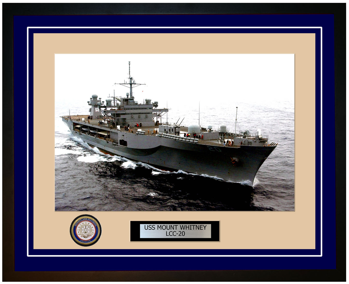 USS Mount Whitney LCC-20 Framed Navy Ship Photo Blue