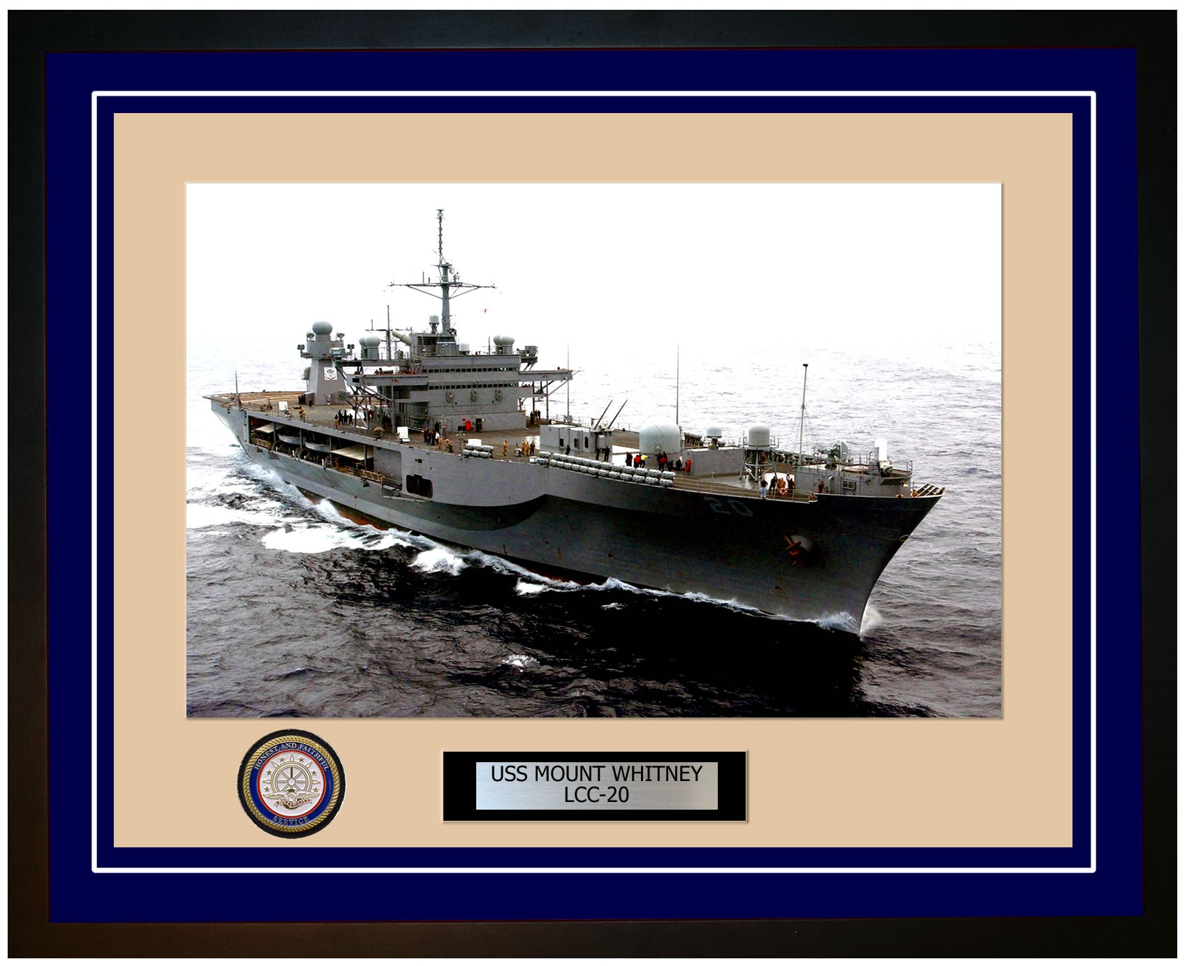 USS Mount Whitney LCC-20 Framed Navy Ship Photo Blue