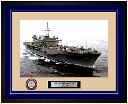 USS Mount Whitney LCC-20 Framed Navy Ship Photo Blue