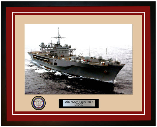 USS Mount Whitney LCC-20 Framed Navy Ship Photo Burgundy