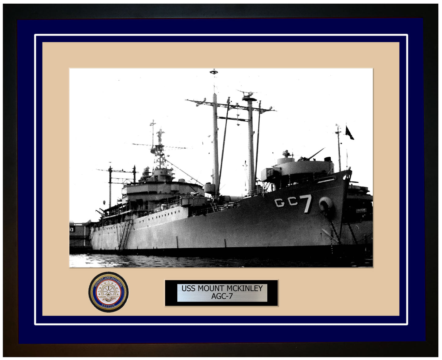 USS Mount McKinley AGC-7 Framed Navy Ship Photo Blue