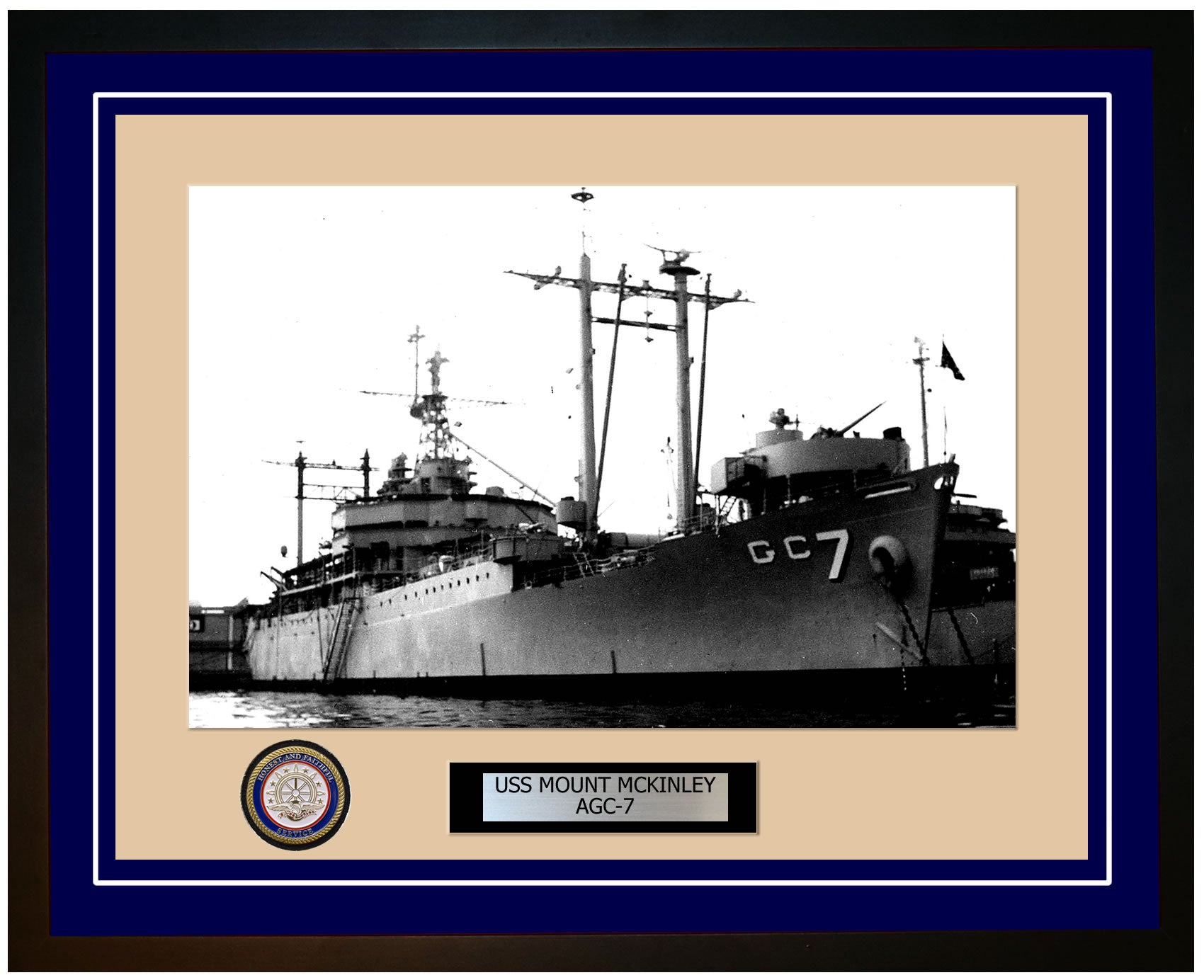 USS Mount McKinley AGC-7 Framed Navy Ship Photo Blue
