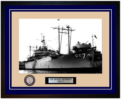 USS Mount McKinley AGC-7 Framed Navy Ship Photo Blue