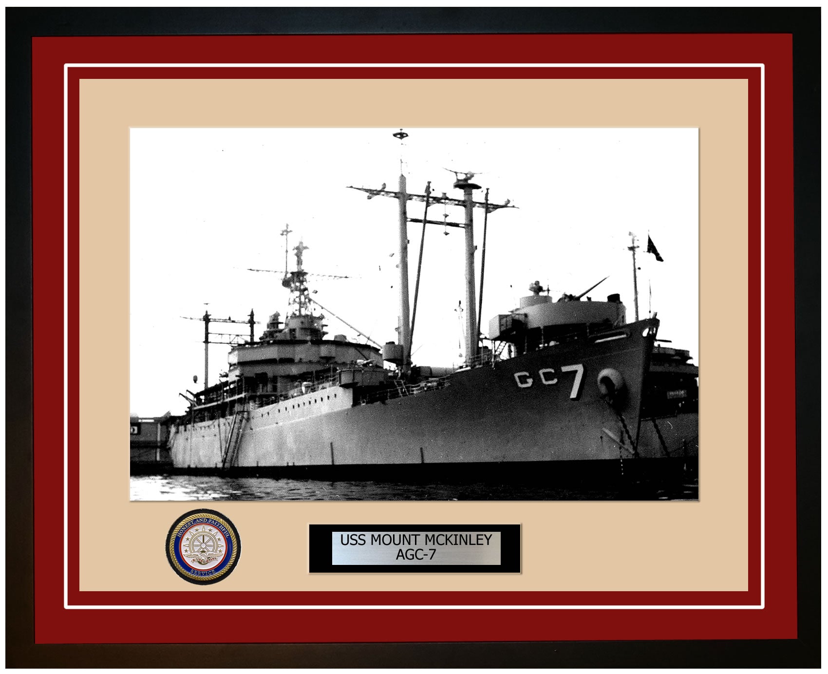 USS Mount McKinley AGC-7 Framed Navy Ship Photo Burgundy