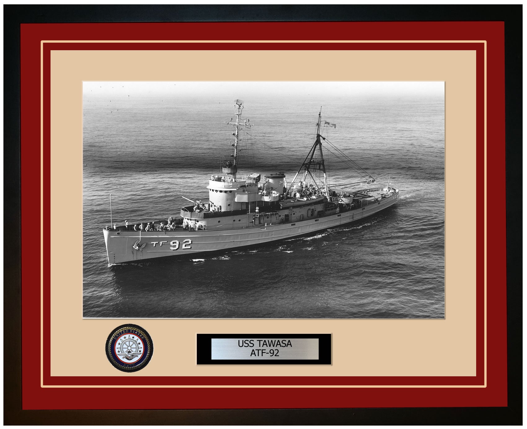 USS TAWASA ATF-92 Framed Navy Ship Photo Burgundy